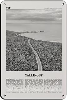 INVFKNLD Yallingup Print Black And White, Western Australia, Australia City Travel Landscape Tin Sign Vintage Metal Pub Club Cafe Bar Home Wall Art Decoration Poster Retro Style8x12inch(20x30cm)