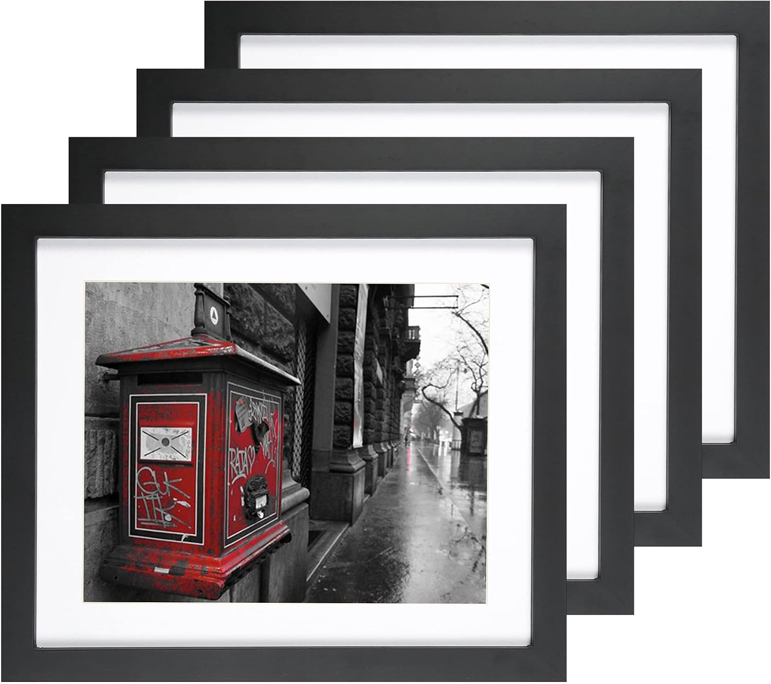 10x12 Picture Frame Black Set of 4,Display Pictures for 8x10 with Mat or 10x12 without Mat Solid Wood Photo Frame for Wall Hanging or Table Top Home Decoration