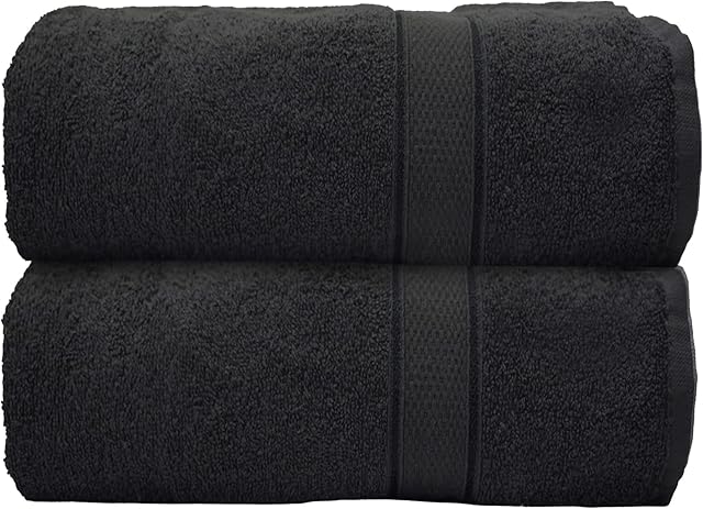 CB Casabella 2 Piece Jumbo Bath sheet 100 % Combed Cotton Extra Large Bath Towel bale set super Absorbent Soft Black 2 Pack 90X180 CM Bath-sheets for bathroom