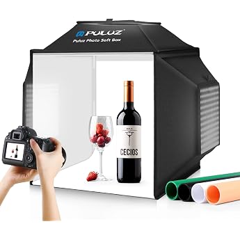 PULUZ Upgrade Photo Tent with Lighting 480 LED Professional Light Box with 3 Light Panels 5500K & 4 Coloured PVC Backgrounds for Jewellery and Product Photography