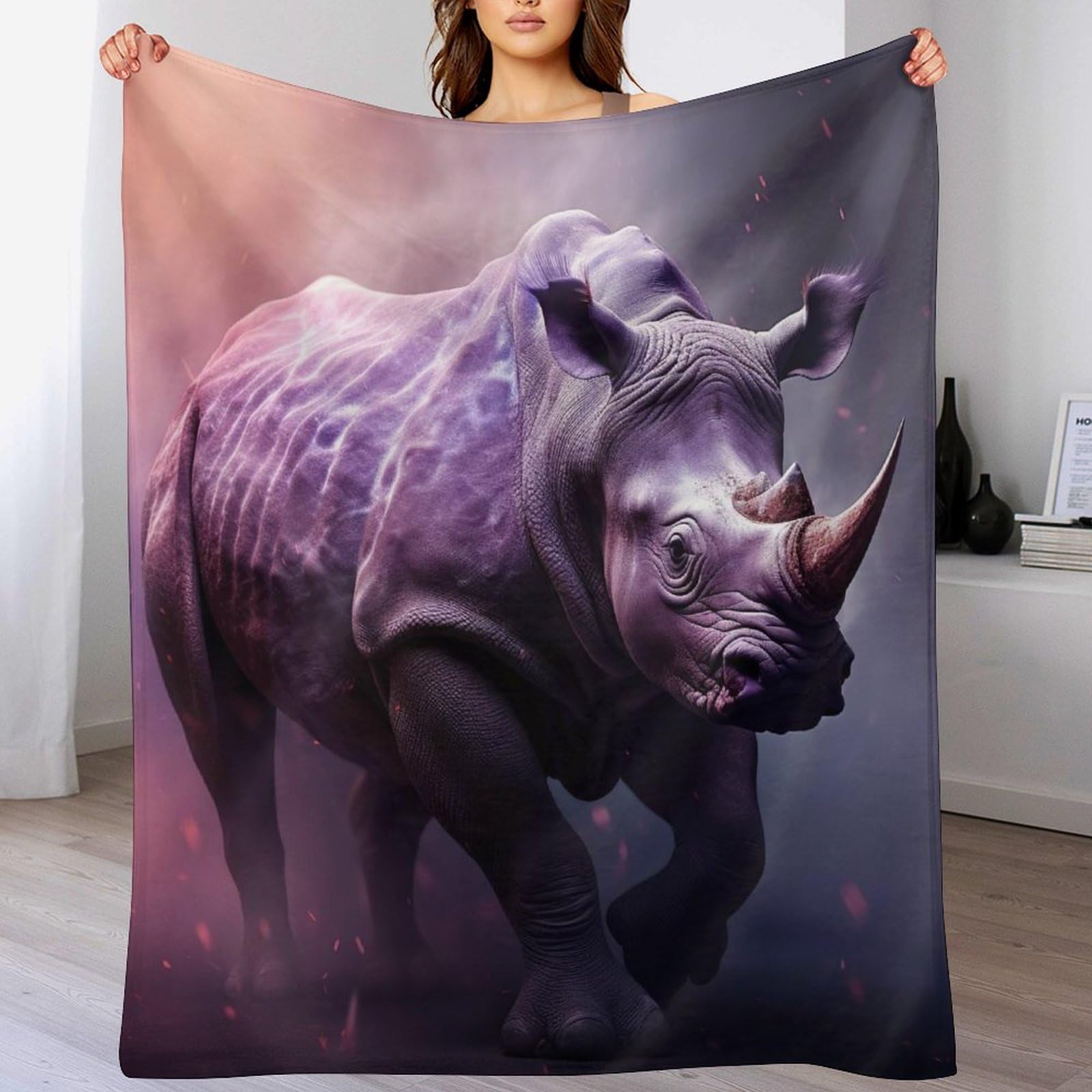 Couverture rhinocéros 130x150 cm en flanelle premium pour rehausser le décor de votre bureau