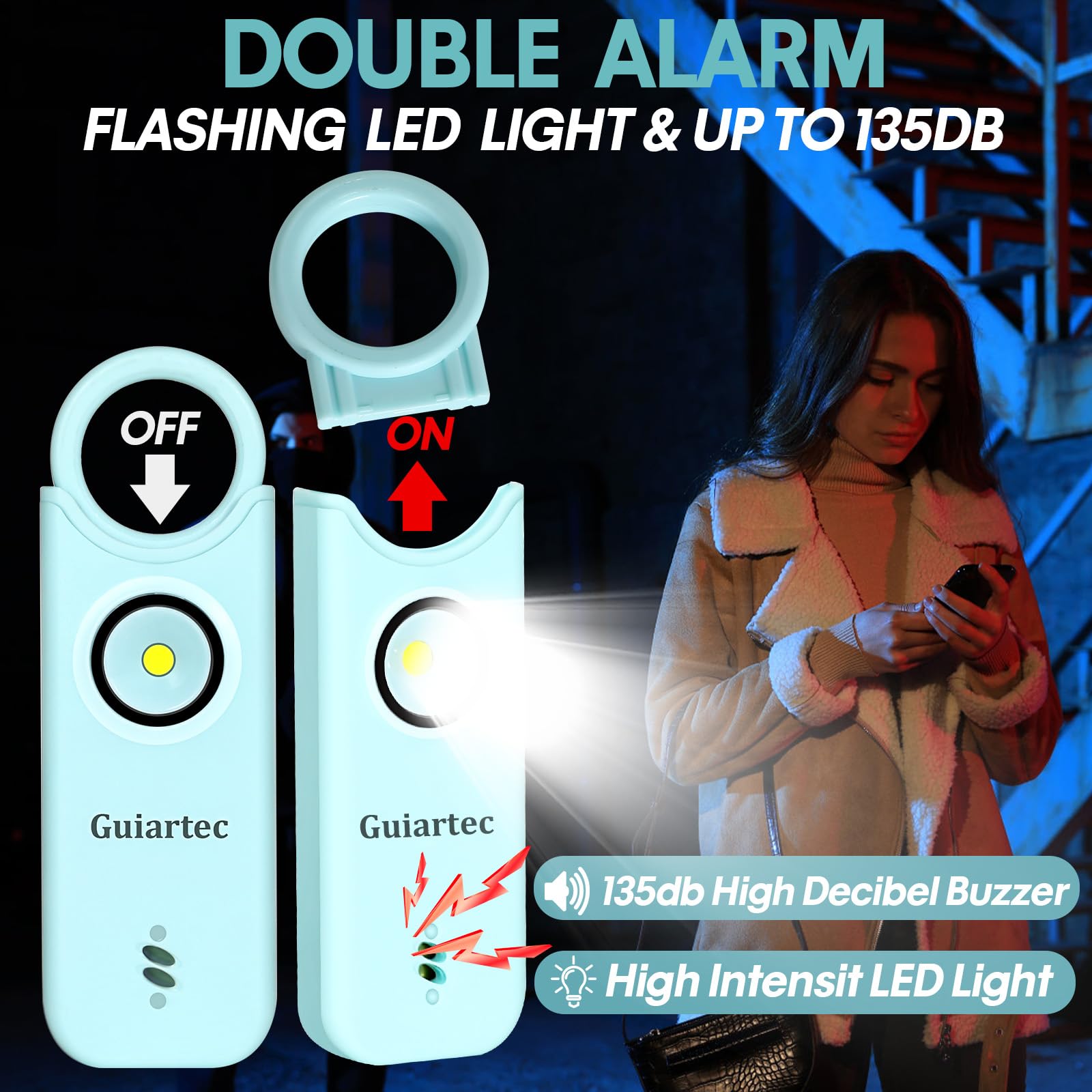 Alarme de sécurité personnelle rechargeable pour femme, 135 dB, porte-clés sirène avec lumière stroboscopique à DEL, appareils de sécurité personnels, appareils de sécurité d'urgence, porte-clés,