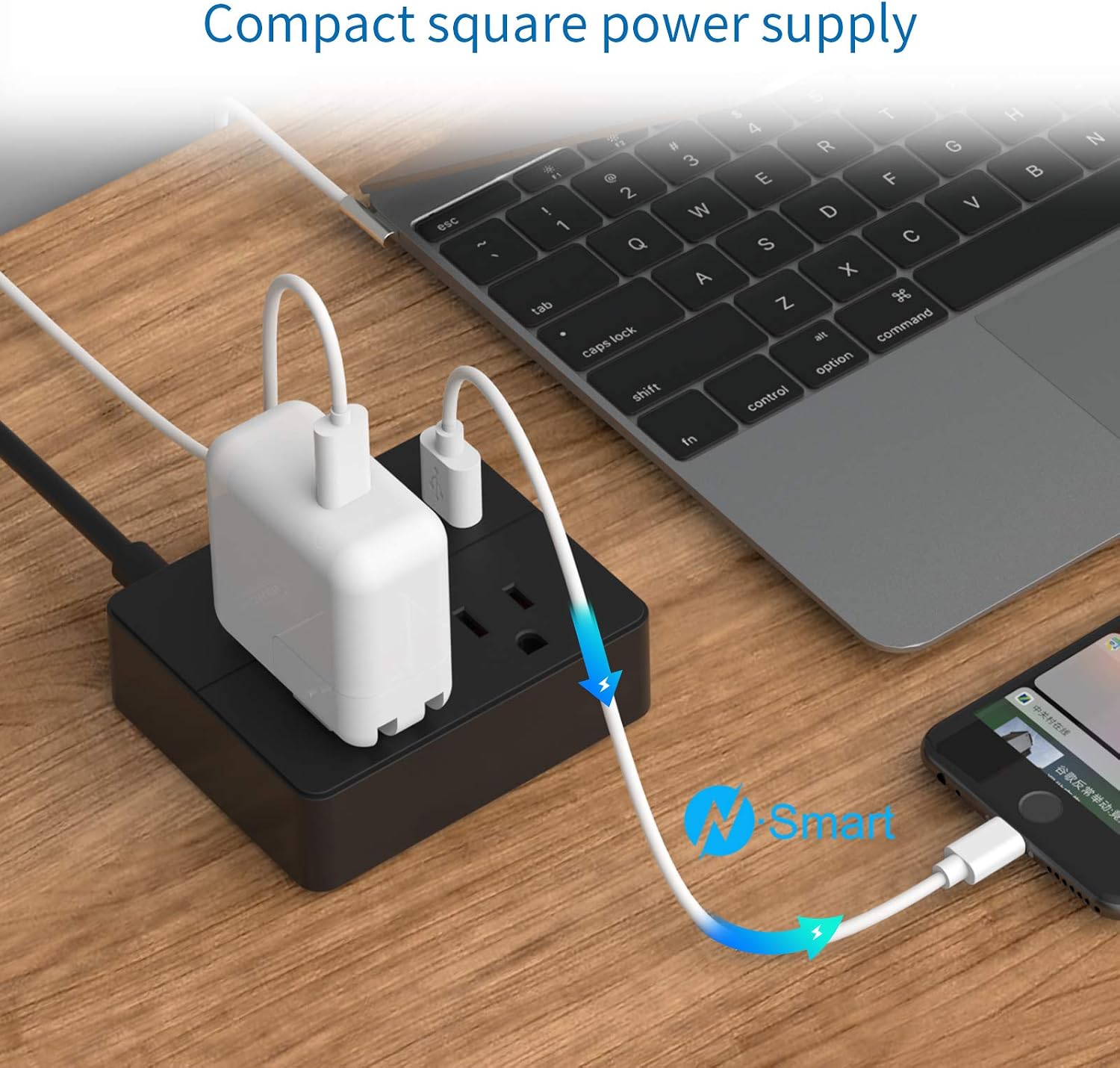 NTONPOWER Power Strip with USB Ports, 3 ft Indoor Small Extension Cord with Multiple outlets, Portable Desktop Charging Station, Cube Square Power Strip for Home Office, Travel, Dorm Room Essentials