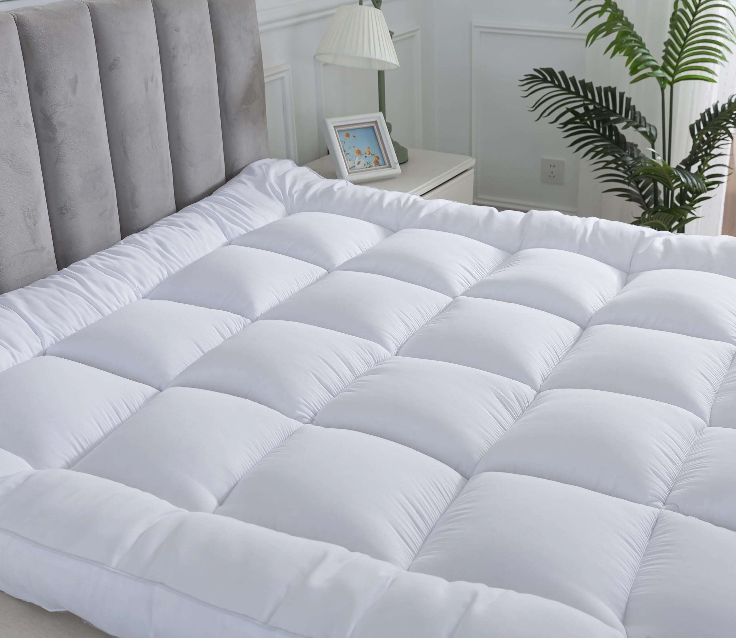 Arlinens Hotel Quality Box Stitched Microfibre Mattress Topper 5cm Super soft Heavy Fill Orthopaedic Anti Allergy Quilted Mattress Topper with Elastic Straps (Small Single,76cm X 190cm)