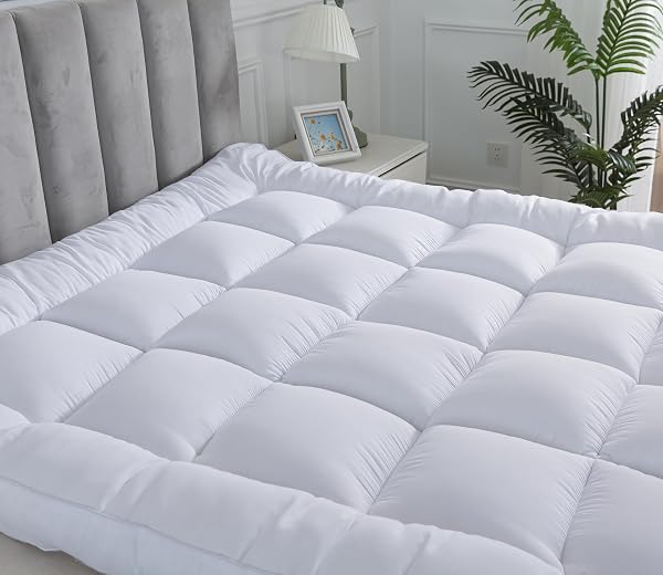 Arlinens Mattress Topper king size Bed Hotel Quality Box Stitched Microfibre Mattress Topper 5cm Super soft Heavy Fill Orthopaedic Anti Allergy Quilted Mattress Topper (King, 150cm X 200cmx5cm) - 1