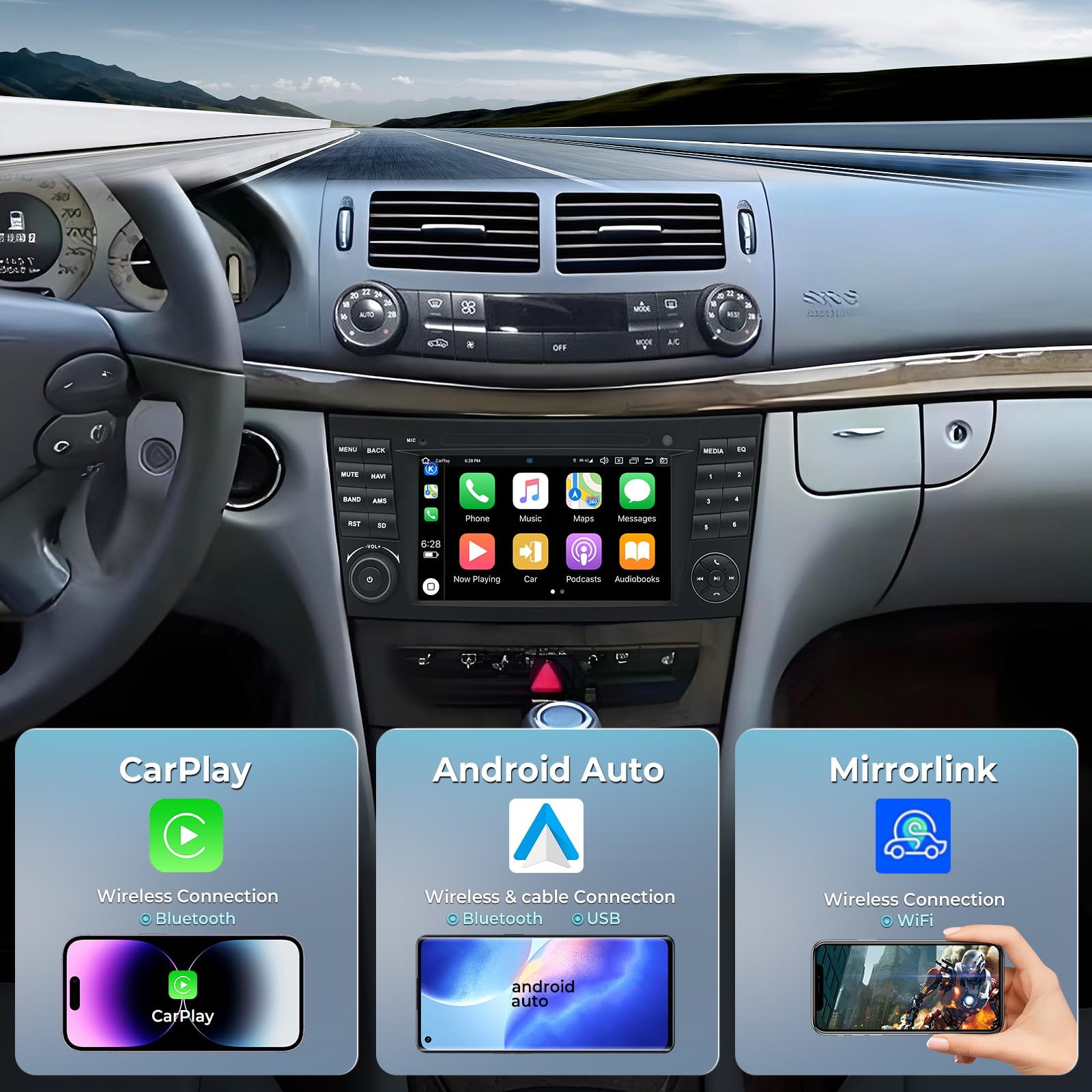 Mercedes Benz E-Klasse W211 G-Klasse W463 CLK W209 CLS W219 Autoradio mit Apple CarPlay Android Auto,7 pollici IPS Touchscreen Android 14.0 Bluetooth für Auto mit GPS Navi WiFi Am/FM (4+64G)