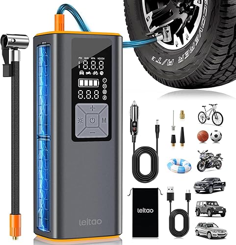 Inflador de neumáticos inalámbrico, compresor de aire portátil, bomba de aire para neumáticos de automóvil, 150PSI inalámbrico con batería y 12 V