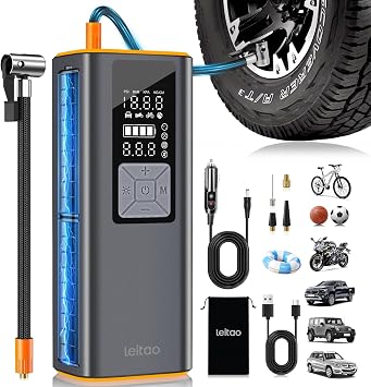 Cordless Tire Inflator Portable Air Compressor, Air Pump for Car Tires 150PSI Cordless with Battery and 12V DC, Auto Shut-Off Air Compressor for Car, Moto, Bike, Ball, etc