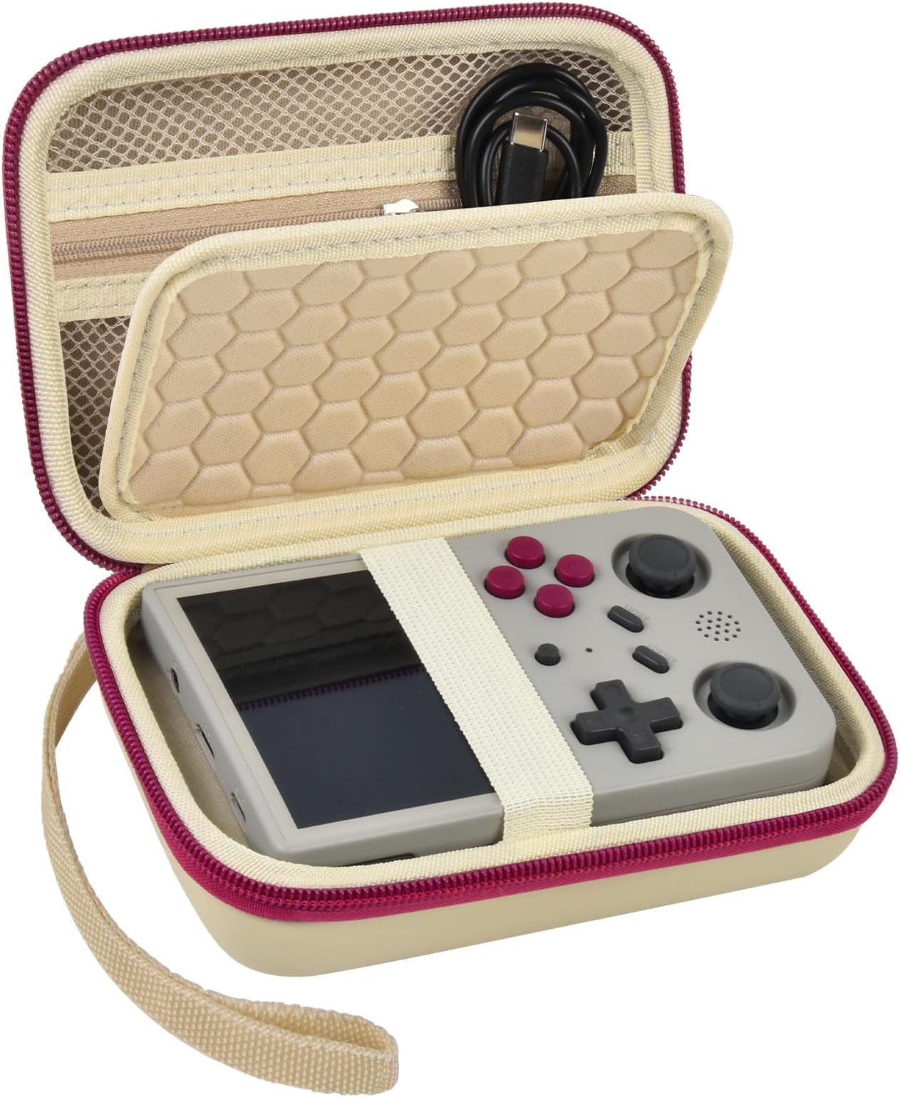 PAIYULE Travel Case Compatible with RG353V/ RG353VS/ R36S Retro Handheld Game Console, Handheld Emulator Storage Holder Organizer, Android Game Console Carrying Bag (Box Only) (Beige)