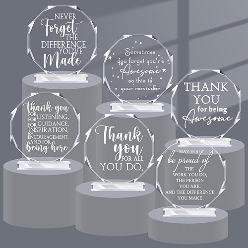 Geelin 6 Pcs Employee Appreciation Awards Acrylic Thank You Gifts Inspirational Plaque Keepsake for Teacher Nurse Team Volunteer Retirement Farewell(Octagon)