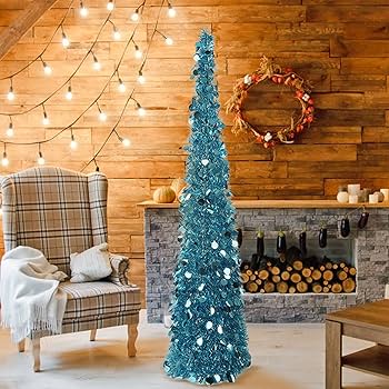 Amazon.com: Aqlithle 5ft Blue Tinsel Pop Up Christmas Tree, Easy