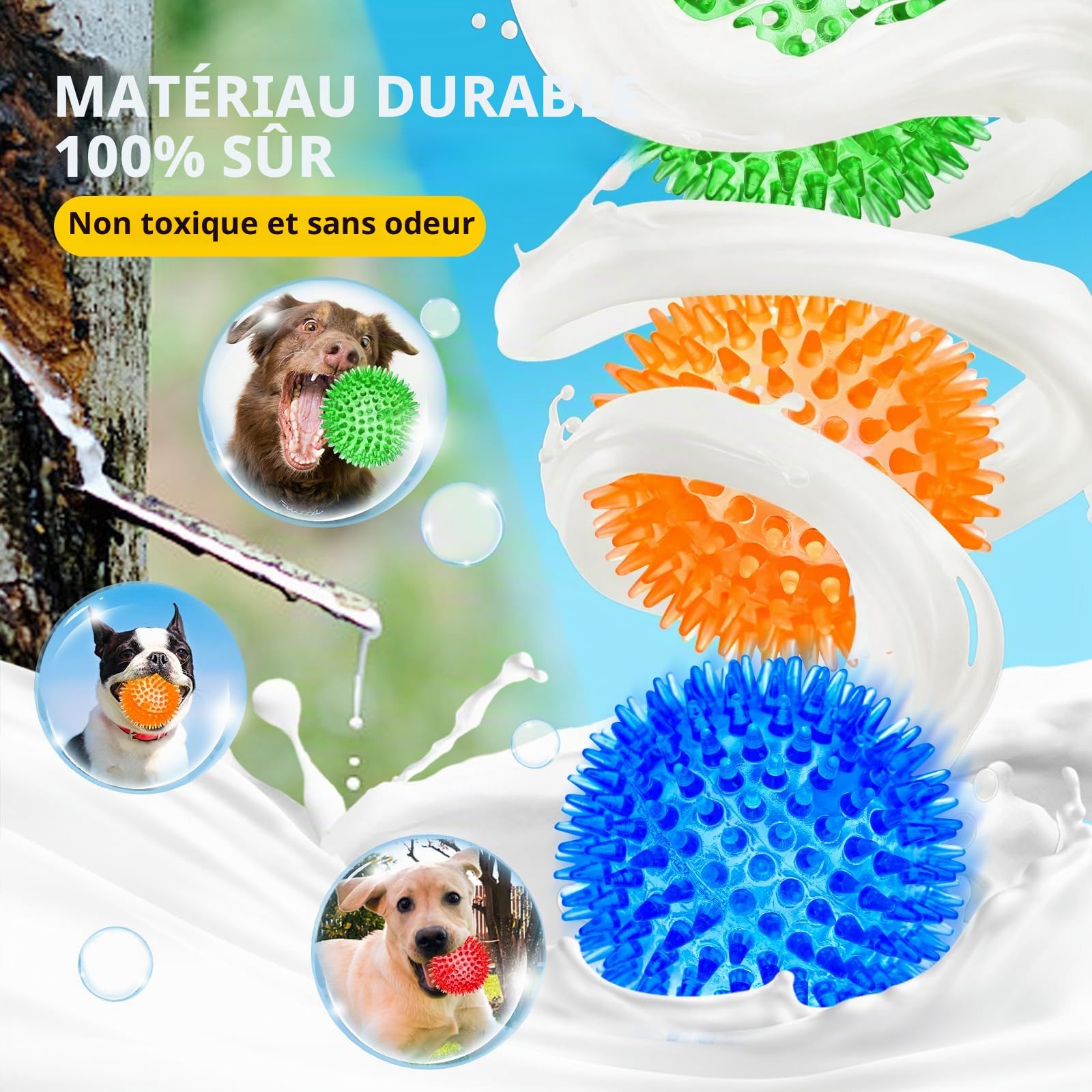 SHARLOVY Balles couineuses de 7,6 cm pour Petits Chiens, 4 Couleurs, balles à Picots pour Chiot, Jouets à mâcher durables pour la Dentition, Jouets indestructibles à rapporter et à entraîner, sans