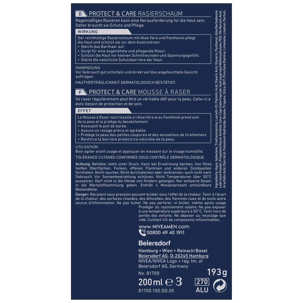 NIVEA MEN Crema de afeitar Protect & Care en pack de 6 unidades (6 x 200 ml), protección y cuidado para un afeitado suave, espuma de afeitar suave para hombre
