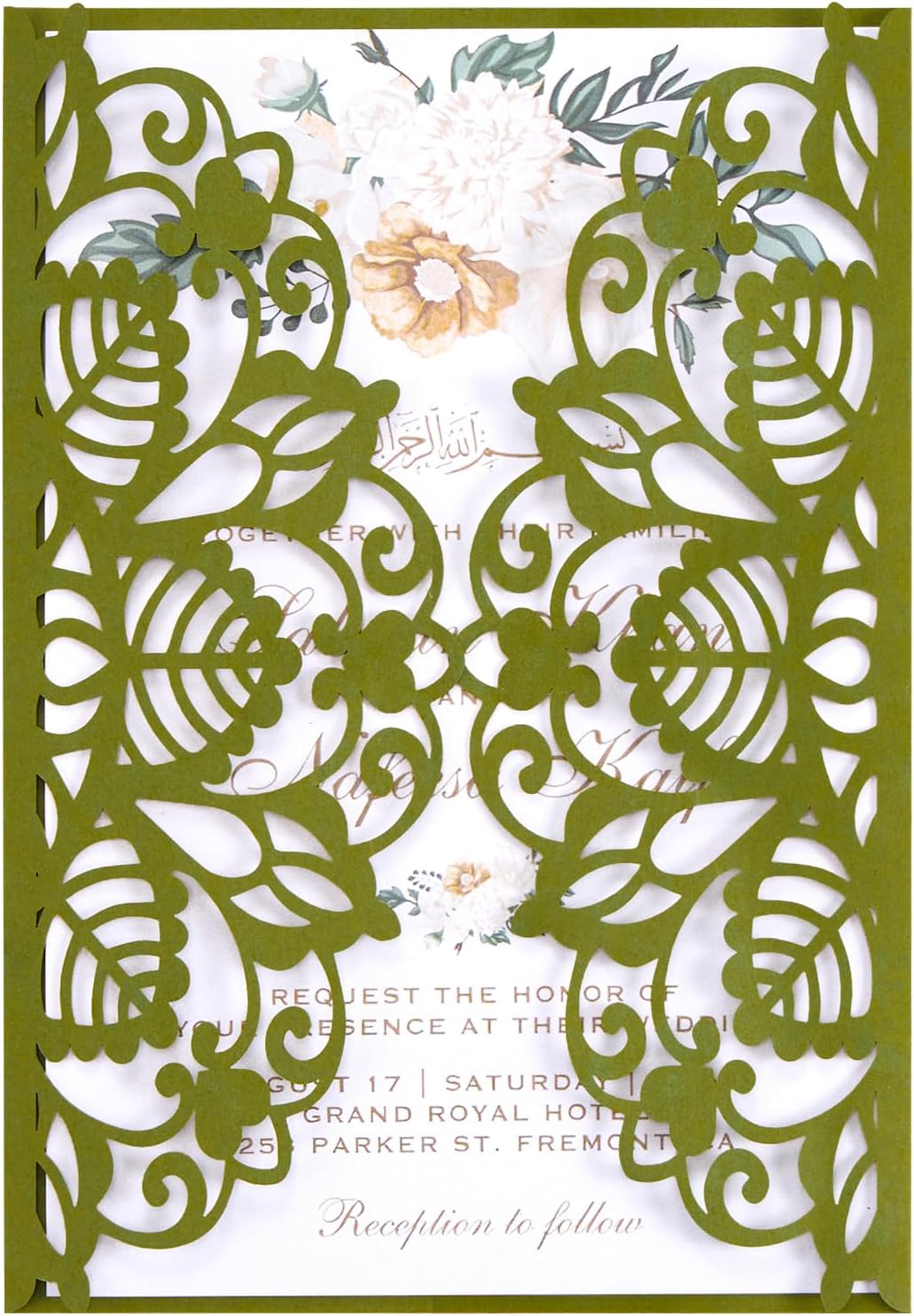 50pcs Wedding Invitation Kit, Olive Green Laser Cut Invitations Pocket with Blank Invitations Card Rsvp Cards Envelope for Wedding Bridal Shower Quinceañera Engagement Birthday Party Invites