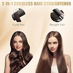 Redresseur de cheveux, 2 en 1 Fer plat rechargeable sans fil et courbure(LCD),Lève-cheveux sans fil 4500mAh Batterie, Lève-vitesse portable, 7 Température réglable au niveau