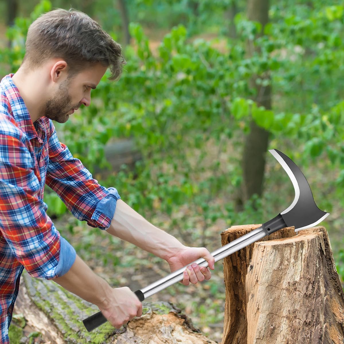 HASTHIP® Carbon Steel Axe Tool - Axe for Wood Cutting - Gardening Sickle Axe Tool for Cutting Grass - 52 CM Weed Remover Tool with Handle - 2 In 1 Grass Removing Tool for Chopping, Harvesting, Pruning - Image 7 thumbnail