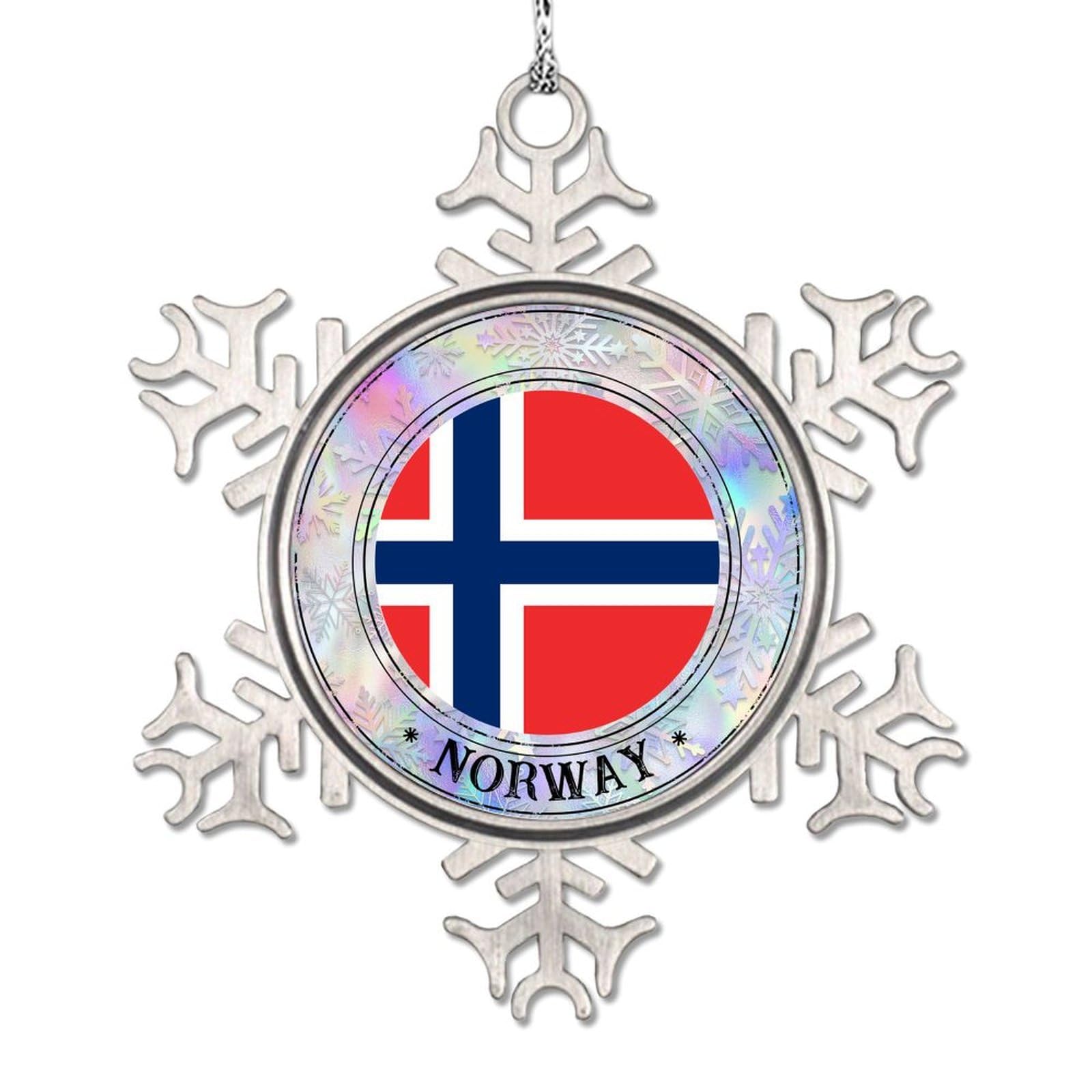 LITTLEGROVE SEEDS Norway Flag Christmas Ornaments 2024 I Love Norway Snowflake Ornament Travel Souvenir Novelty Metal Xmas Tree Pendant Gift for Friends/Tour