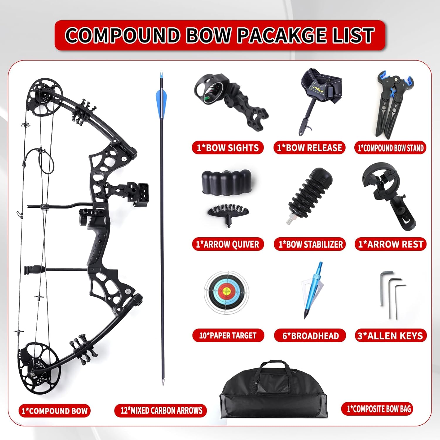 Compound Bow and Arrow Set Adult Archery Kit Adjustable Draw Weight 30-65LBS Beginner Shooting Outdoors Convenient to Carry for Travel and Hunting Complete Set