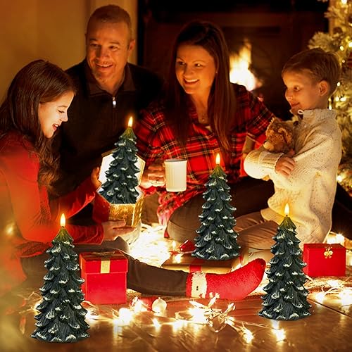 Miniatura 3 de Velas parpadeantes sin llama en forma de árbol de Navidad, velas LED de cera real verde que funcionan con pilas con temporizador para decoración de