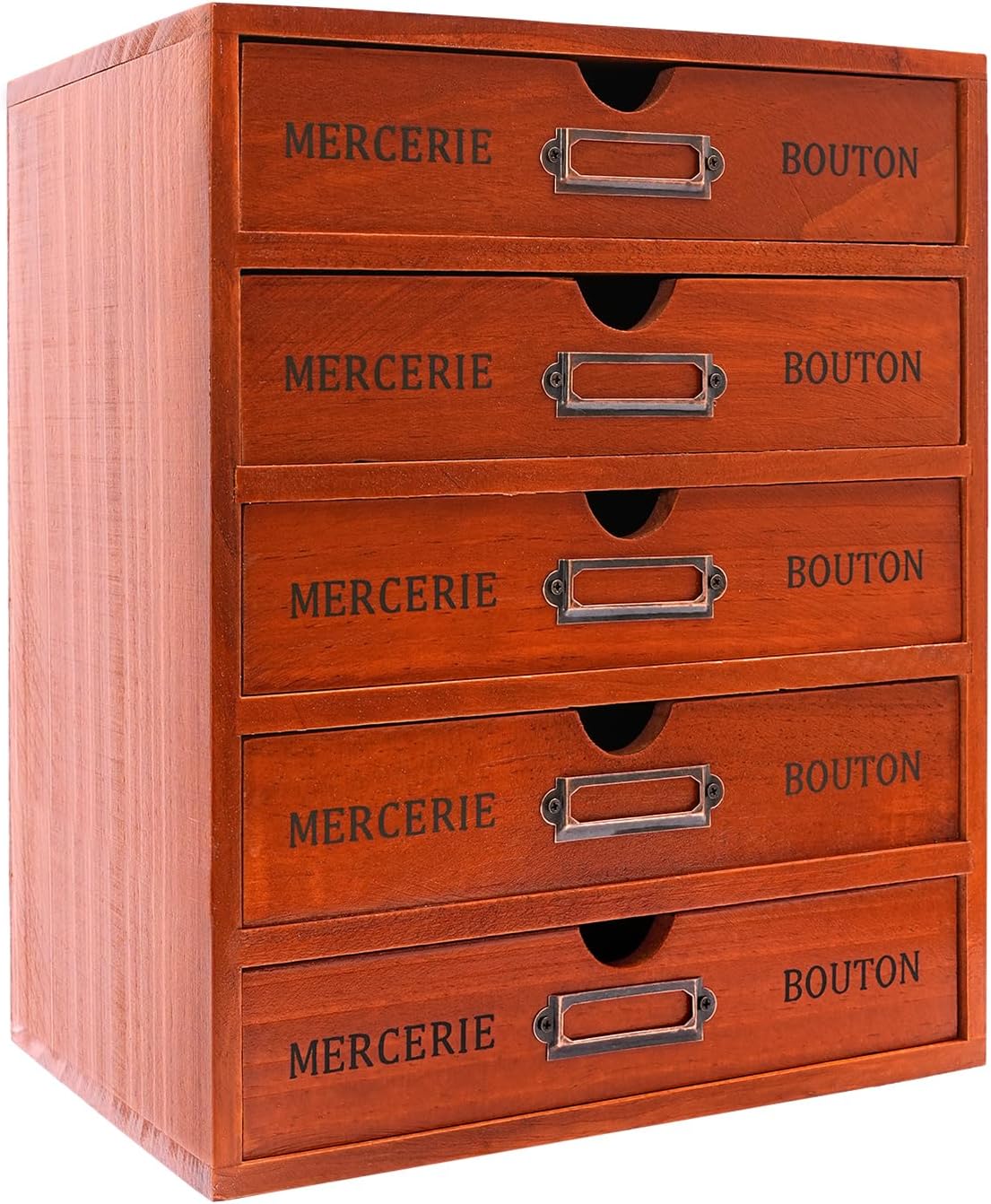 ‌Dfmyhked 5-Drawer Wooden Desk Organizer, Vintage Wooden Storage Box Desk Office Organizer, Rustic Pine Storage Cabinet for Home Office, Craft Supplies & Jewelry (Brown)
