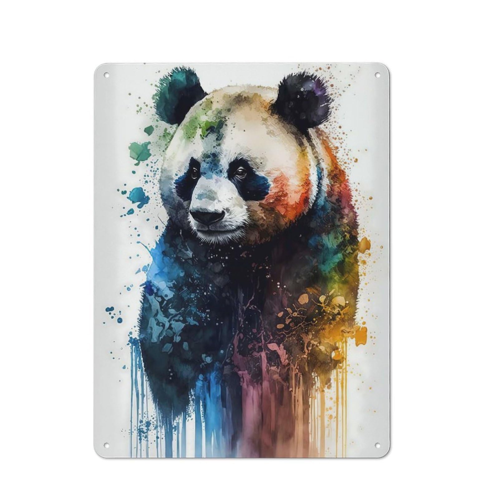 Panda in Watercolor Character Metal Wall Decor 40x30cm, Vintage Metal Sign for Home, Shop, Pub Or Studio Wall