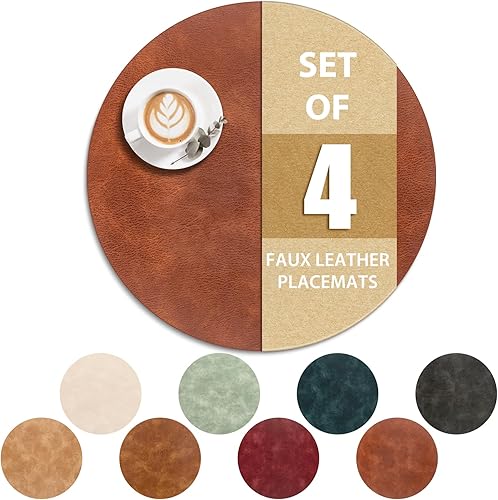 Miniatura 42 de ADRIMER Manteles individuales redondos resistentes al calor, juego de 8 manteles individuales lavables, impermeables, manteles individuales de piel