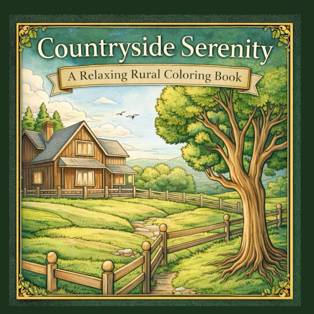 Countryside Serenity: A Relaxing Rural Coloring Book for Adults and Teens | Peaceful Farmhouses, Country Landscapes, Wooden Fences and Mindful Nature Scenes for Stress Relief