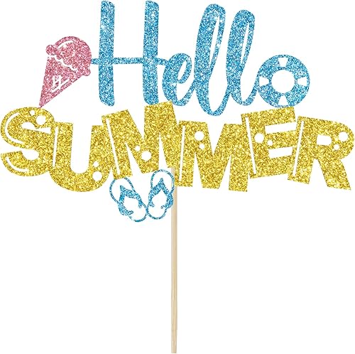 Decoración para tartas de verano con purpurina, decoración para tartas de fiesta de piscina, suministros de decoración de fiesta de cumpleaños,