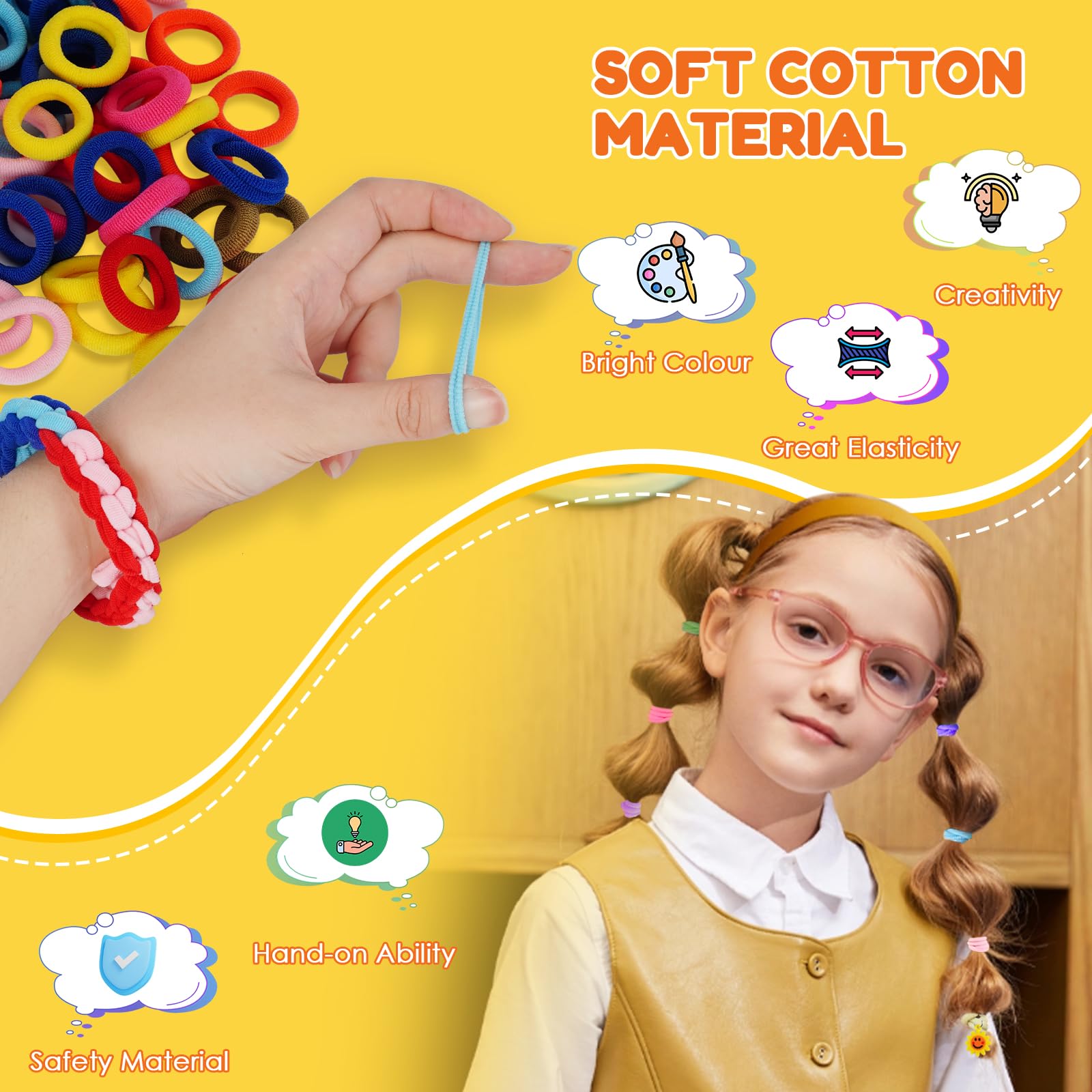 FunzBo Kit Braccialetti Fai da Te con 1000 Elastici in Cotone Morbido, Set Creativo Bambina per Creare Gioielli e Accessori Capelli, Regalo Compleanno Bambini e Giochi Creativi 6-12 Anni