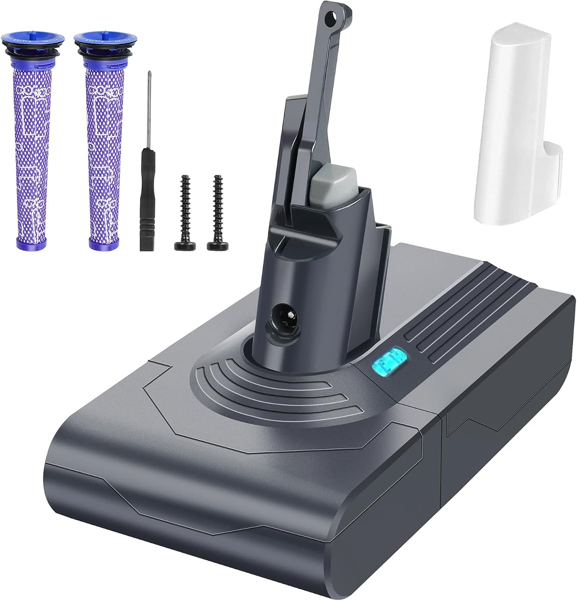 Waitley 6000mAh Battery for Dyson V8 Replacement Battery for V8 SV10 Compatible with V8 Absolute, V8 Animal/Motorhead/Fluffy Cordless Vacuum Cleaner with 2 Pre-filters+Screwdriver
