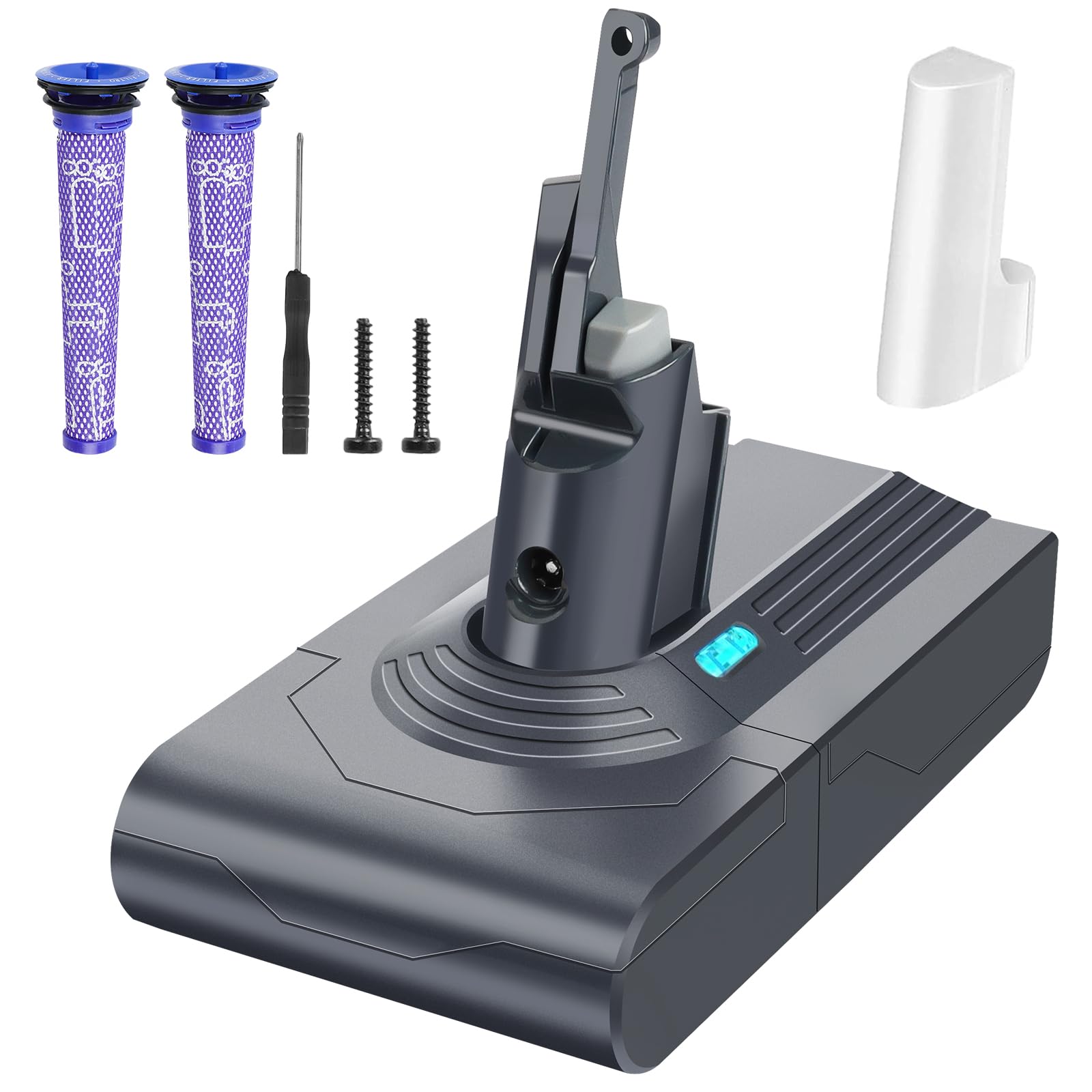 Waitley 6000mAh Battery for Dyson V8 Replacement Battery for V8 SV10 Compatible with V8 Absolute, V8 Animal/Motorhead/Fluffy Cordless Vacuum Cleaner with 2 Pre-filters+Screwdriver