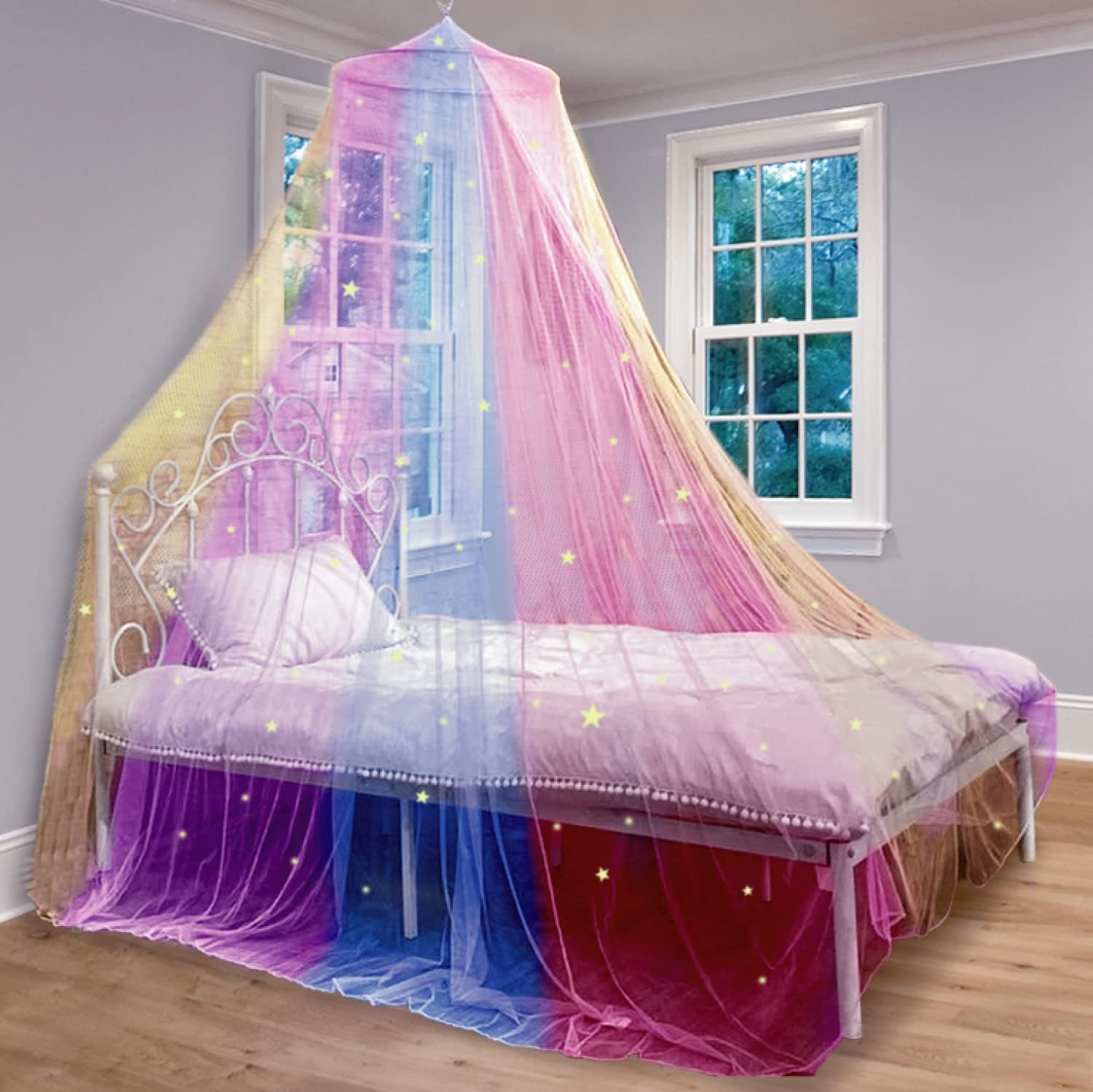 Obrecis Bed Canopy with LED Star Lights, Princess Canopy