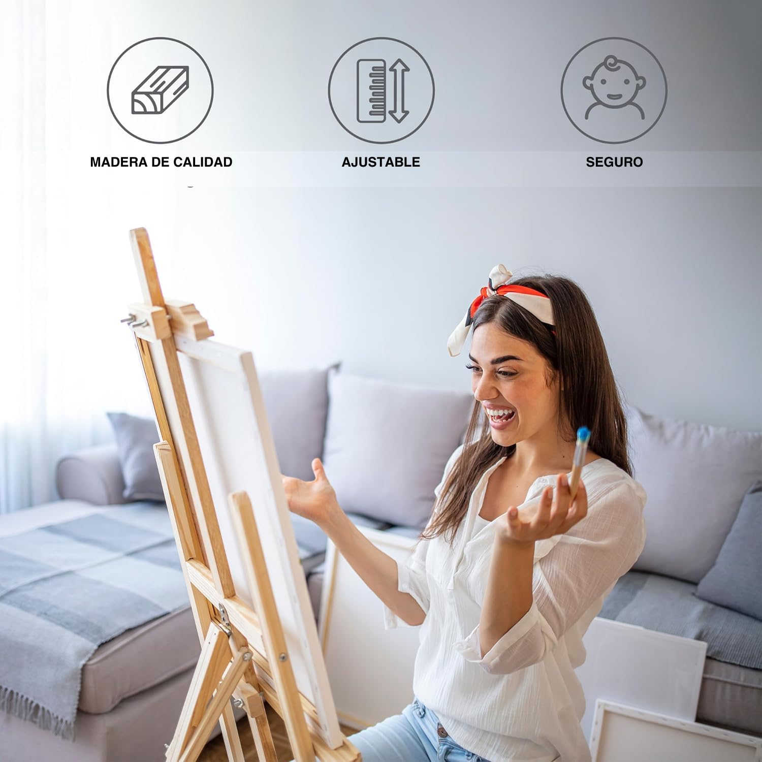 KROWN - Caballete de Pintura de Madera 150 cm, Ajustable y Plegable, Ideal para Arte, Decoración, Bodas y Uso Infantil o Adulto, Soporte para Lienzos Grandes y Pequeños