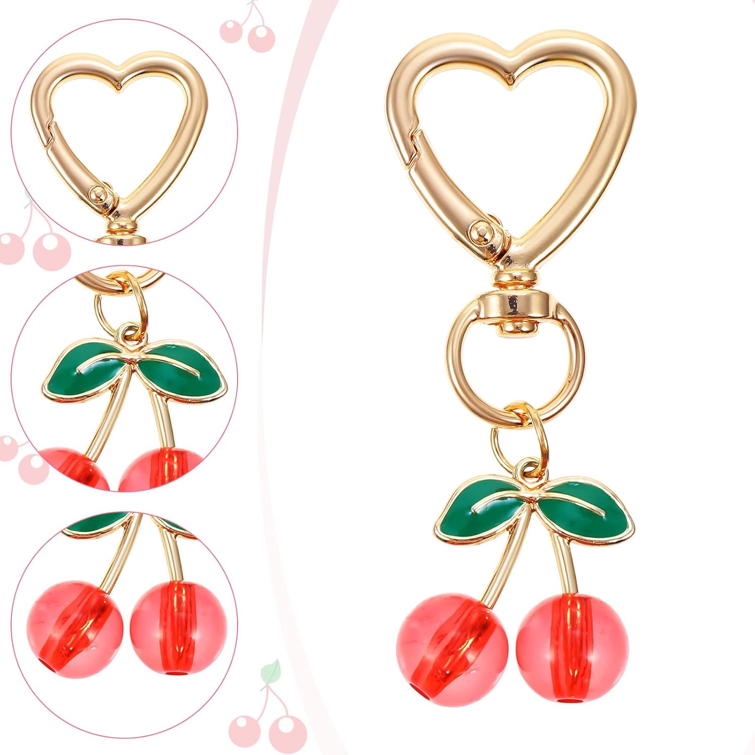 Teaaha Cherry Bag Charms Red and Pink Heart Purse Charm Cherries Keychain Women Cute Key Chains Car Keyrings Leather Handbags Fashion Enthusiasts Gift Mother's Day Birthday Valentine's Accessory - Image 3