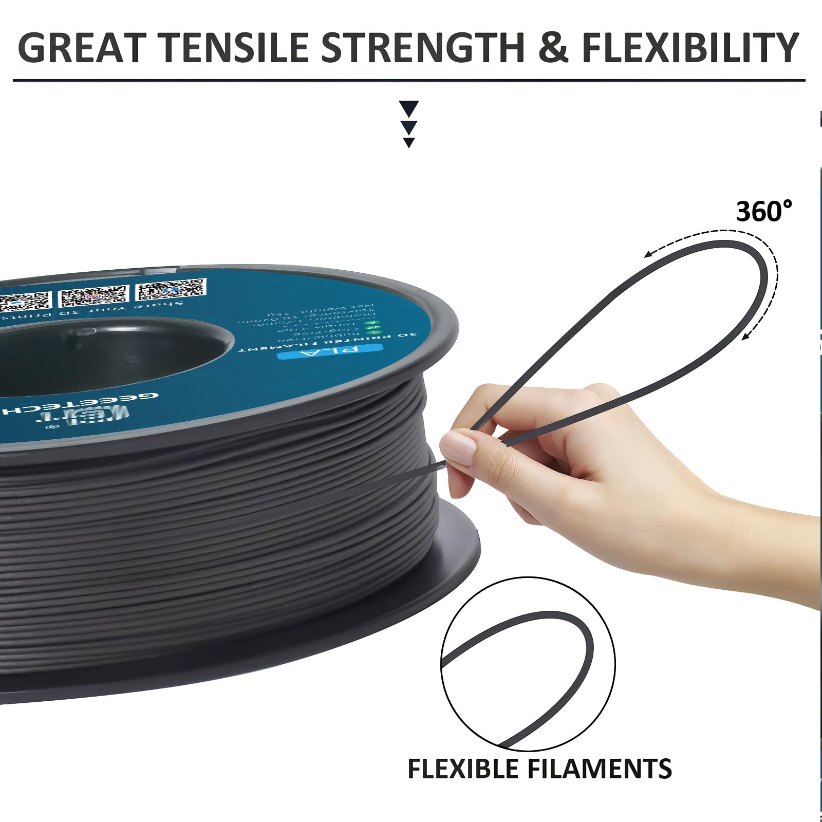 GEEETECH Filamento PLA de 1,75 mm para impresora 3D, 6kg (negro+blanco+gris+rojo+verde+azul), 6 paquetes de 1 kg de colores