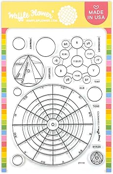 Waffle Flower Color Wheels Stamp Set - 5-1/8" Color Wheel and More Color Mixing Charts for Color Studies of Watercolors, Alcohol Markers, and Colored Pencils. Set of 16 Photopolymer Clear Stamps