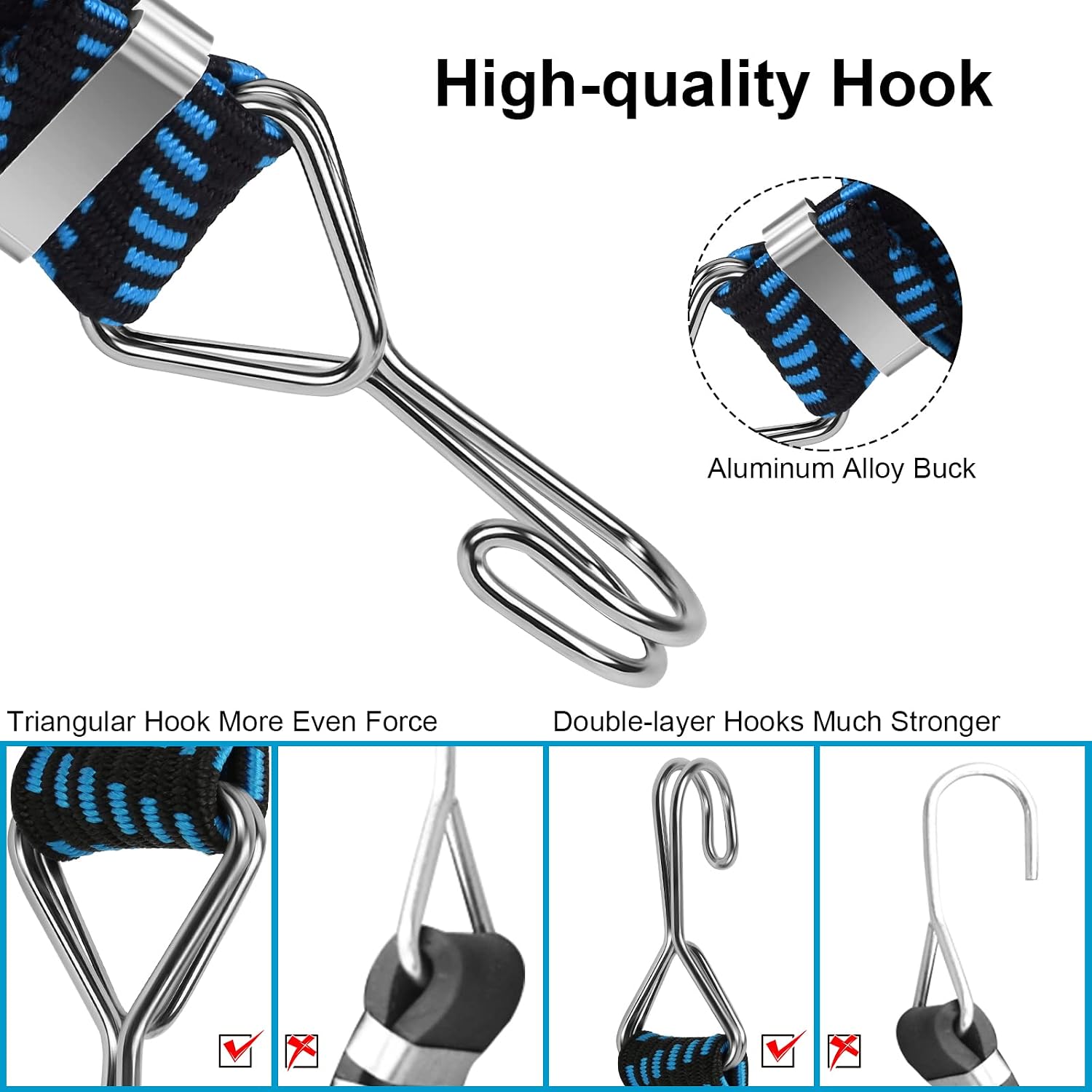 ZEFAN Bungee Cords,1/2m Length Heavy Duty Rubber Bungee Cord Straps with Hooks, Flat Elastic Long Bungee Straps with Metal Hooks for Camping, Bikes, Cars, Luggage Rack (Black, 2M) - Image 4