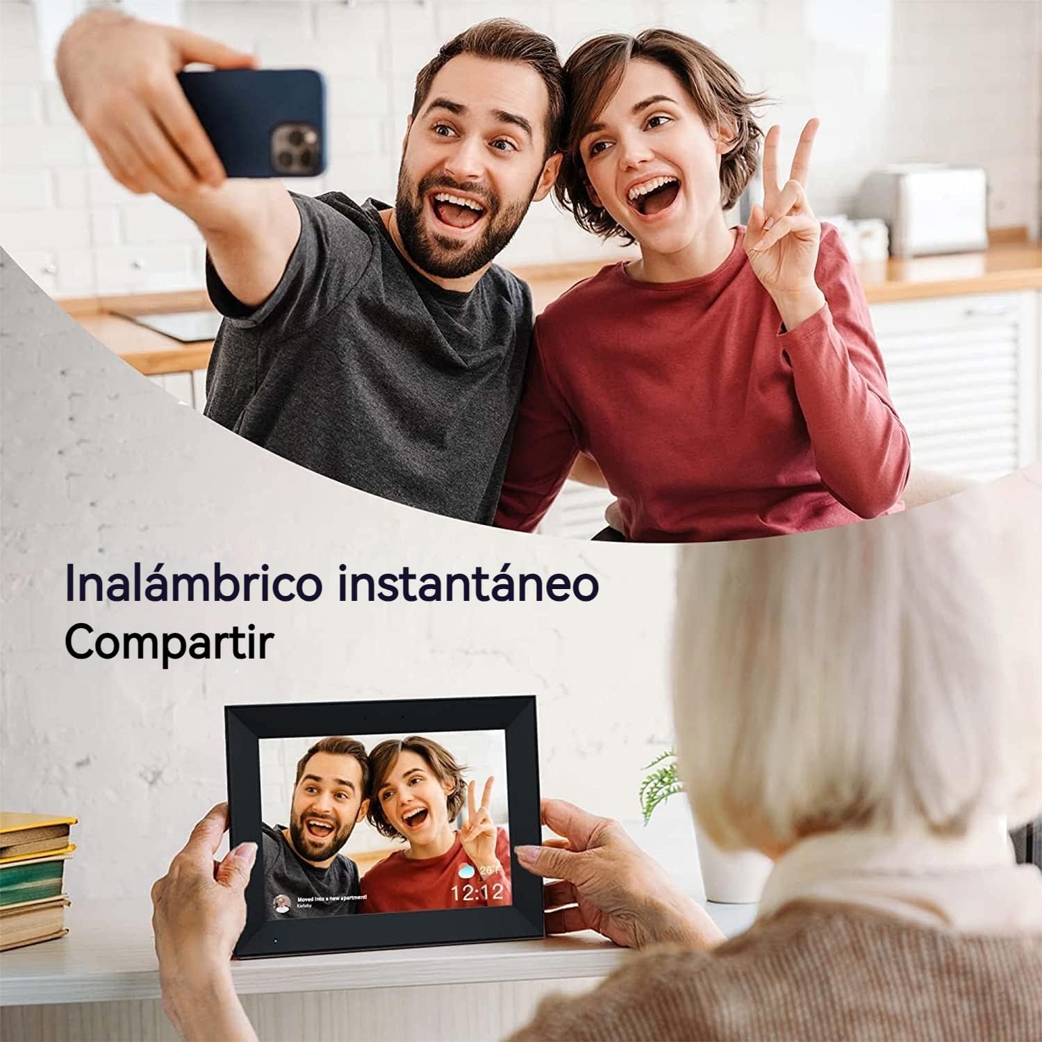 Marco de Fotos Digital - WiFi 10.1'' 32GB IPS Marco Digital | Pantalla Táctil | 1280x800P | Rotación Automática | Comparta Imagen y Videos a Través de la App | Montar en la Pared