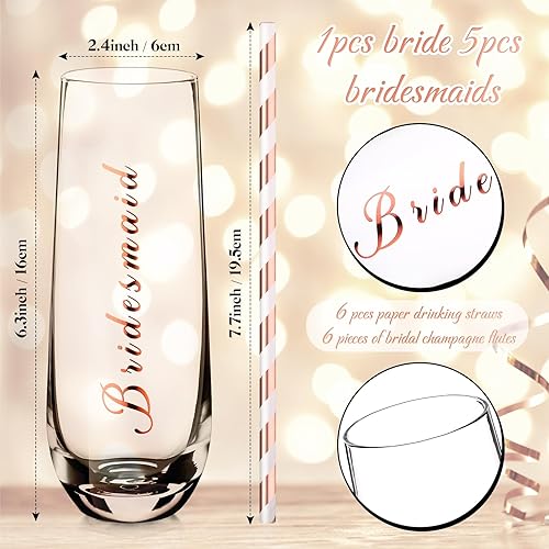 Miniatura 2 de Nuenen 6 copas de champán para dama de honor, regalos para damas de honor, copas de cóctel de champán sin tallo con pajita, regalo de dama de honor,