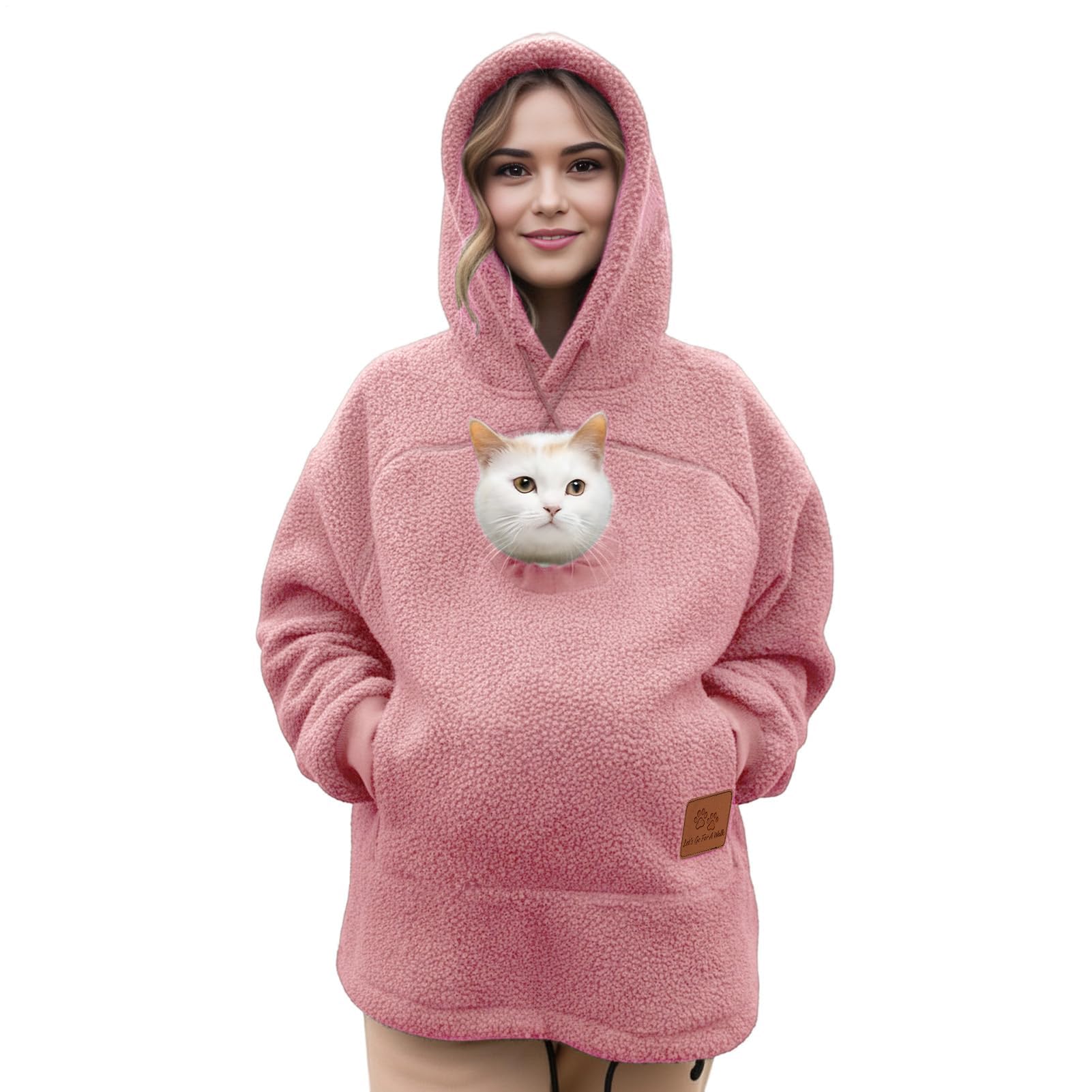 Generico Felpa con Cappuccio for Marsupio for Cani E Gatti con Cerniera, Tasca A Marsupio, Felpa con Cappuccio for Trasportino for Animali, Felpe Calde E Sciolte(Pink,X-Large)
