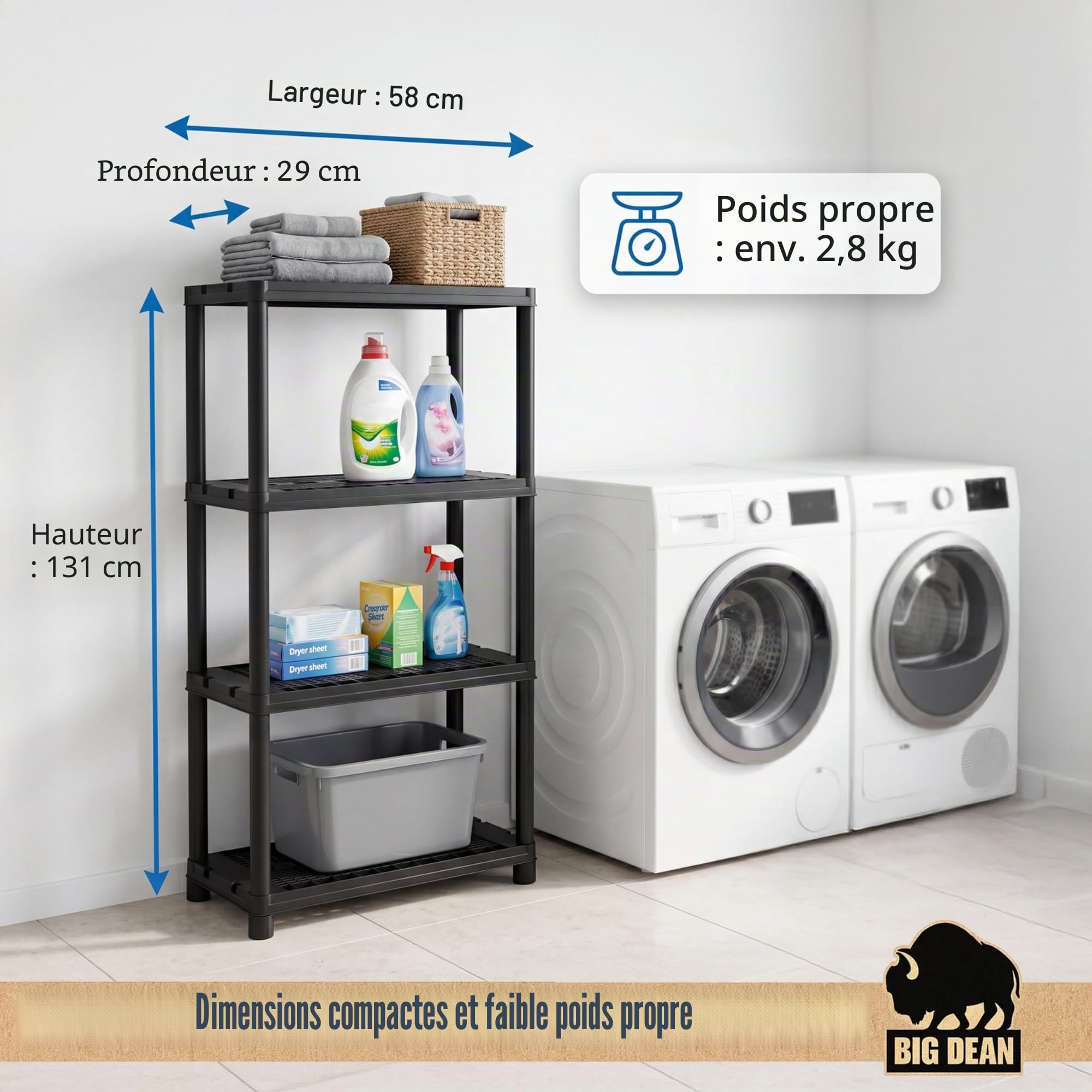 BigDean Lot de 1 étagères pour Charges Lourdes - Étagère de Rangement - 131 x 58 x 30 cm - Charge maximale : Environ 120 kg - 4 étagères