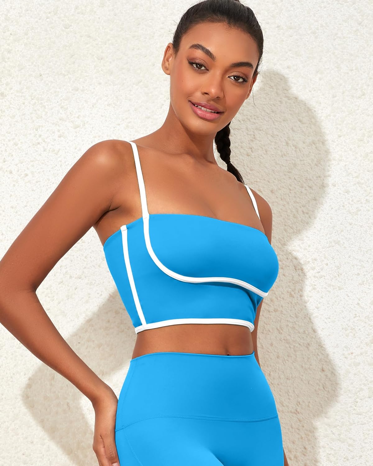 AngiMelo Longline Sports Bras for Women Square Neck Going Out Tops Workout Top Built in Bra Support Padded Yoga Crop Tank - Image 6