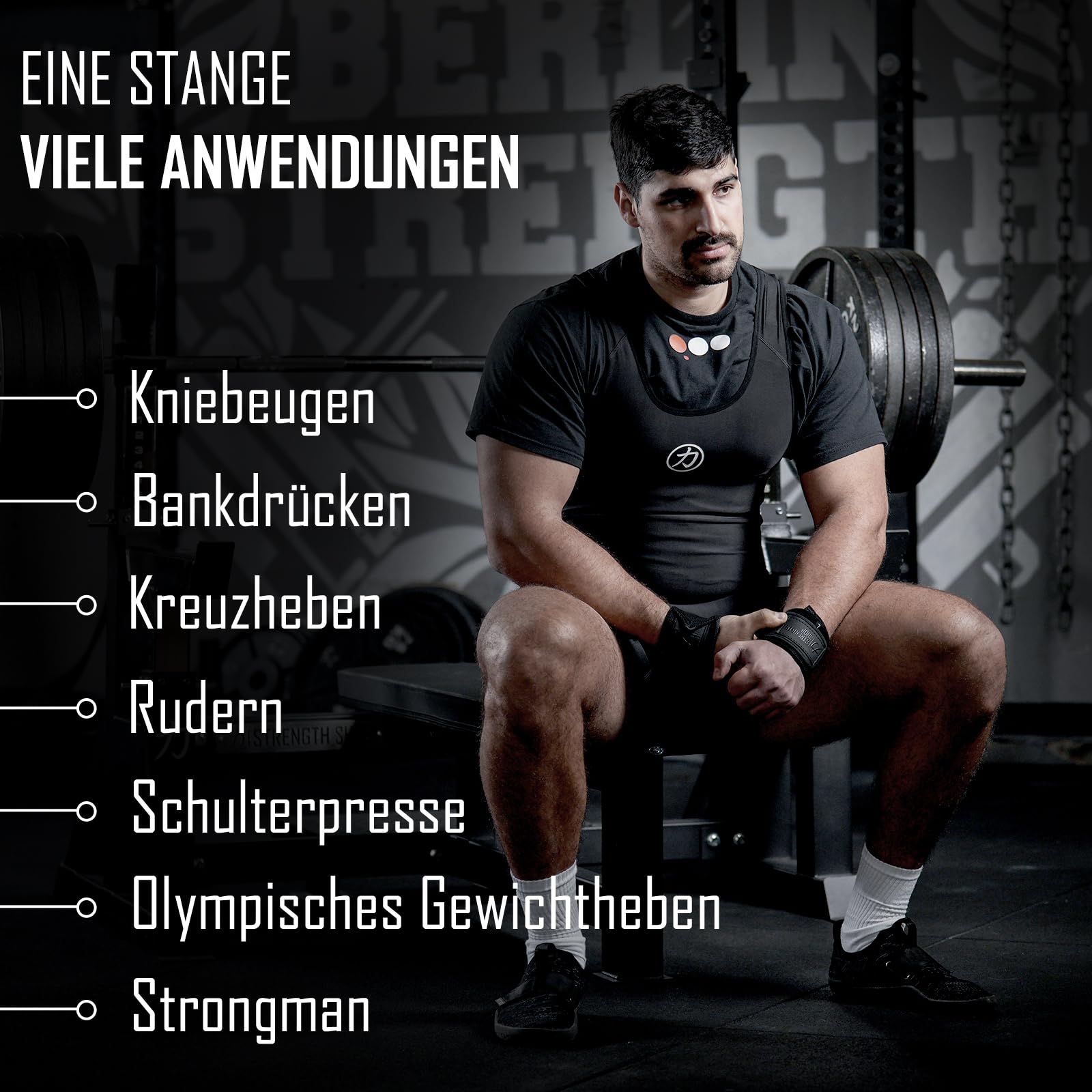 Strength Shop Olympia Langhantel 20kg, 220cm Länge & 29mm ⌀, Stahl Langhantelstange 50mm Scheibenaufnahme mit scharfer Rändelung, perfekt für Kniebeugen, Kreuzheben, & Co.