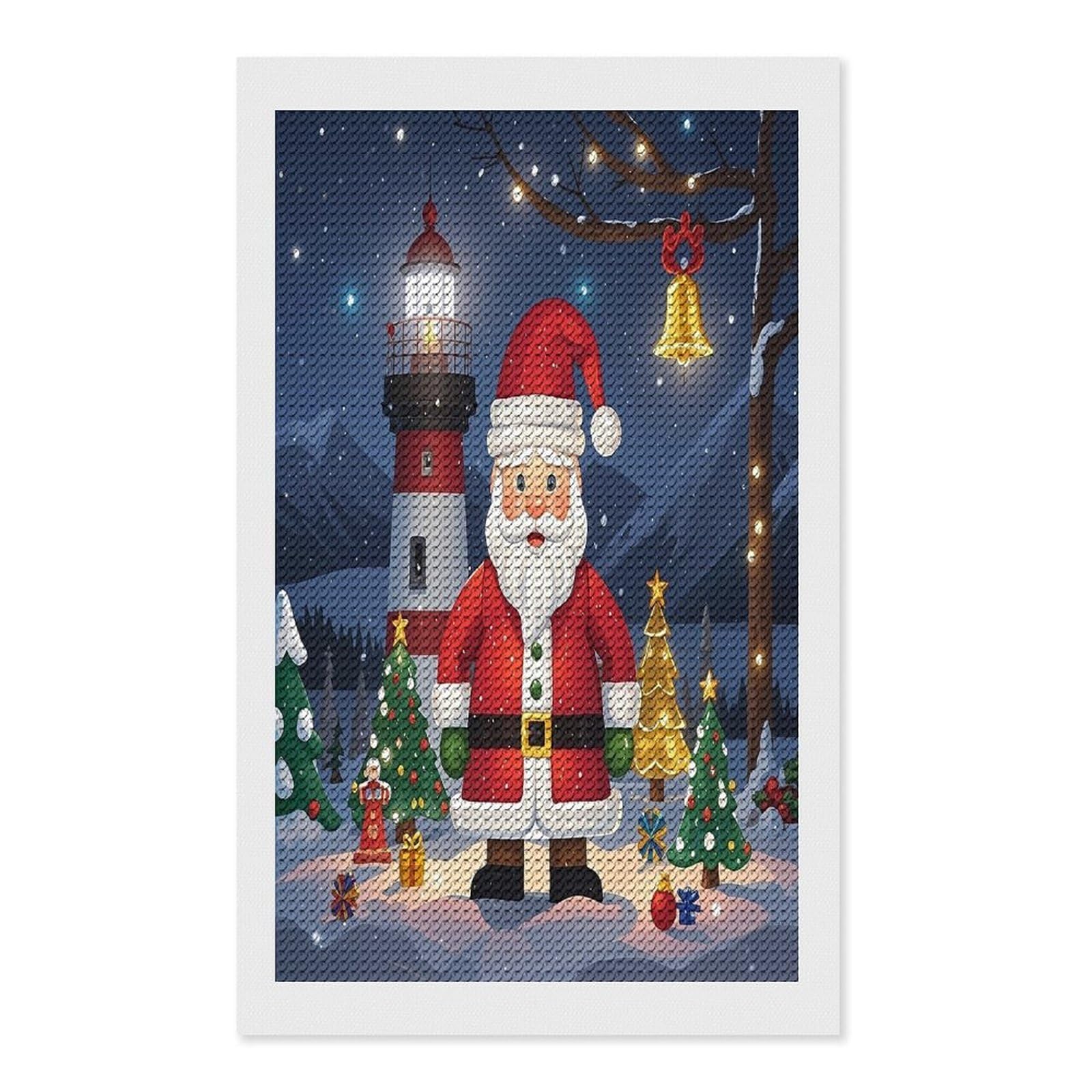 FekiLoot Lighthouse Santa Diamond Painting Kits for Beginners DIY Diamond Art Kits for Adults Full Drill Round Diamond Dot Gem Art Painting Fun DIY Crafts for Home Kitchen Wall Decor Gift 12"x20"