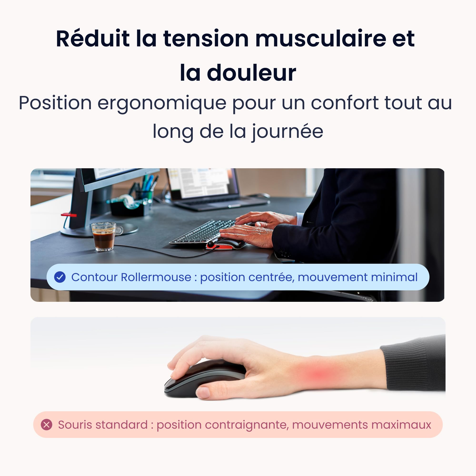 Contour RollerMouse Red - Souris Ergonomique avec Repose-Poignet en Mousse à mémoire de Forme, Compatible Mac et PC, Souris ambidextre pour PC, Mac et Ordinateur Portable - Filaire