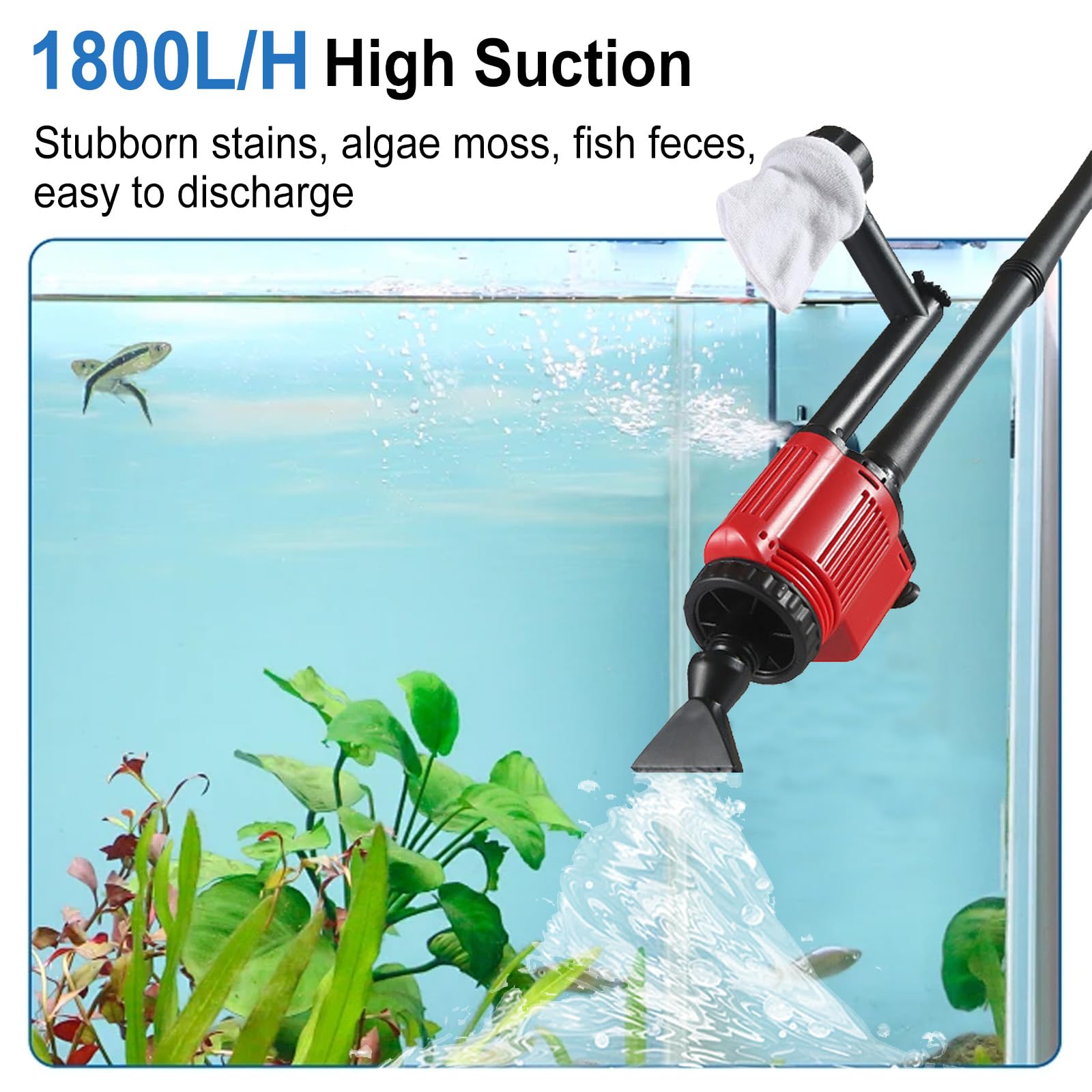 Aquarium Sauger, Aquarium Elektrisch Sand Kies Reiniger, Multifunktioneller Elektrischer Aquarium-Wasserwechsler, Mulmsauger für Wasserwechsel, Sandwaschen, Filterung und Wasserumwälzung
