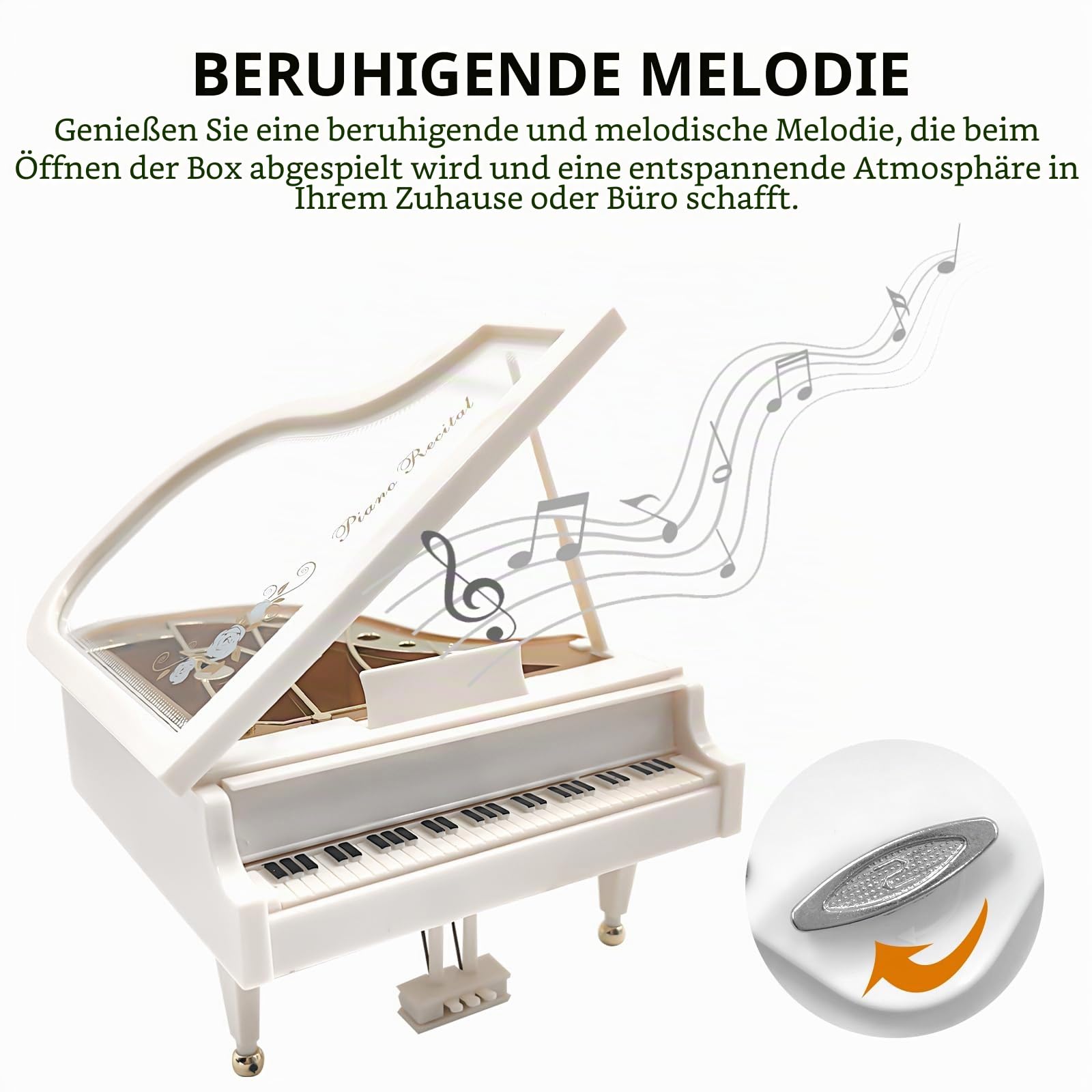 Musiin Klavier-Spieluhr, kreatives Retro-Desktop-Ornament, Simulationsatmosphäre, Modell (weiß)