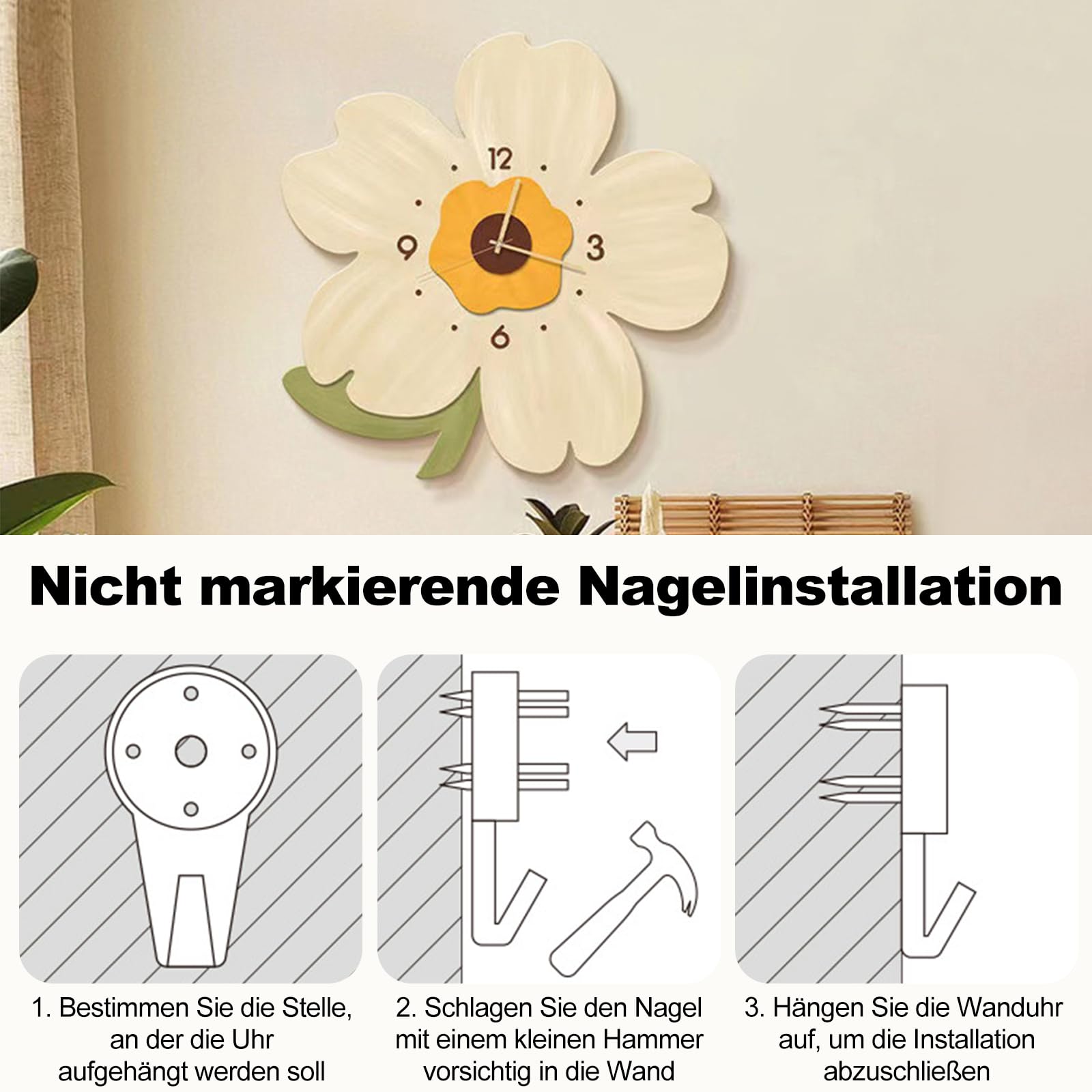 Ergocar Wanduhr, Kunstdekorative Led-Wanduhr, Moderne Blumen-Hängeuhr, Geeignet Für Wohnzimmer, Schlafzimmer, Arbeitszimmer, Büro