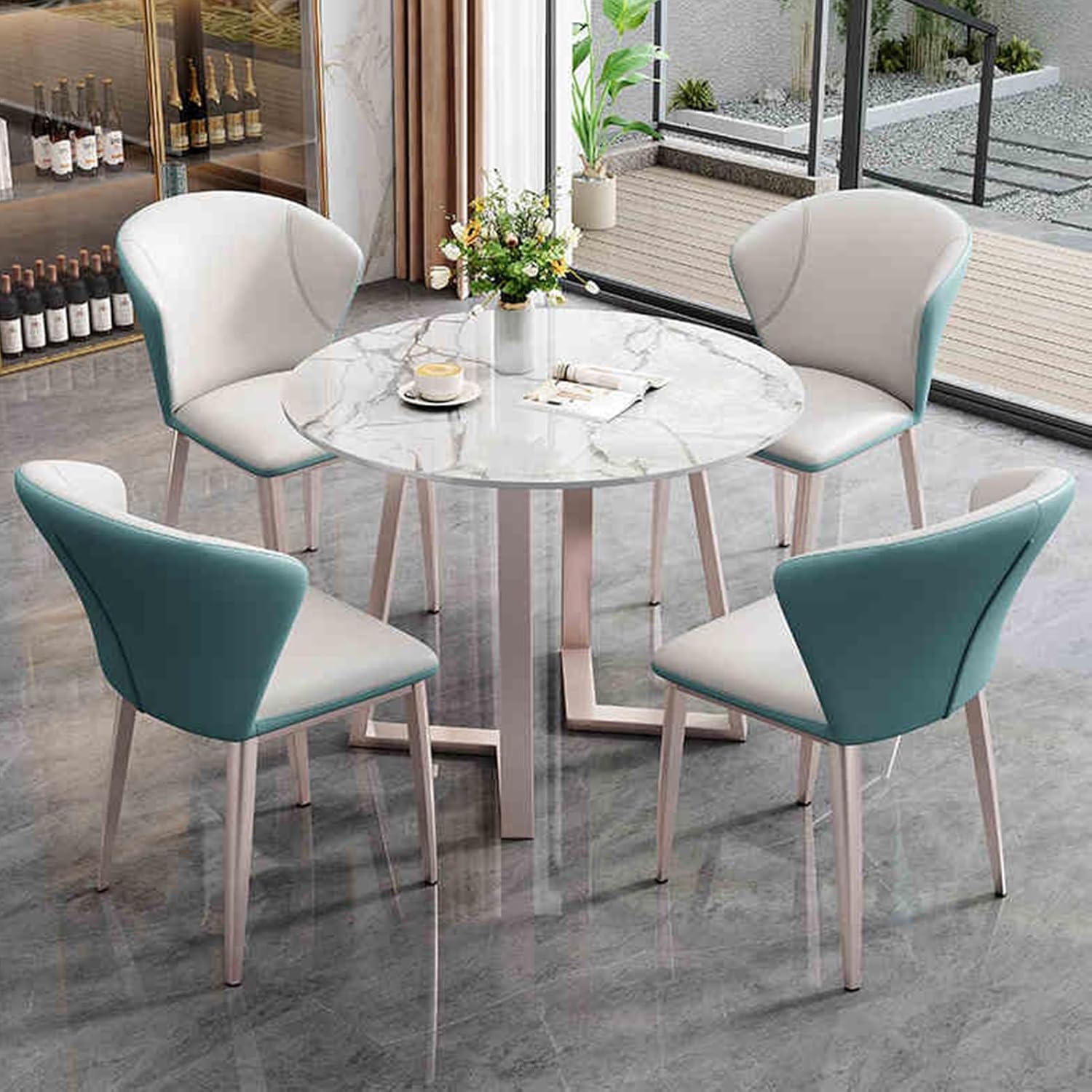 Office Reception Room Club Table and Chair Set Combination, Business Lounge Negotiation Table and Chair, Round Conference Table with 4 Chairs Set(Blue,27.5in/70cm)