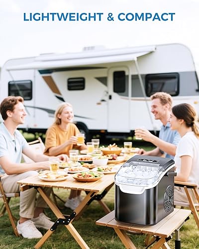 Miniatura 18 de COWSAR Máquina de hielo portátil con autolimpieza, 26.5 libras/24 horas, 6 minutos/9 piezas, cuchara de hielo y cesta, máquina de hielo de mano